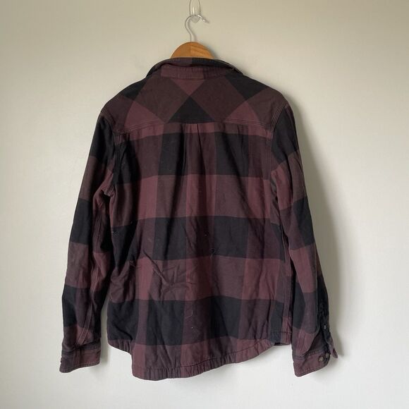 Carhartt Fleece Lined Flannel Button Up Black Maroon Long Sleeve Women's Large - Picture 2 of 11